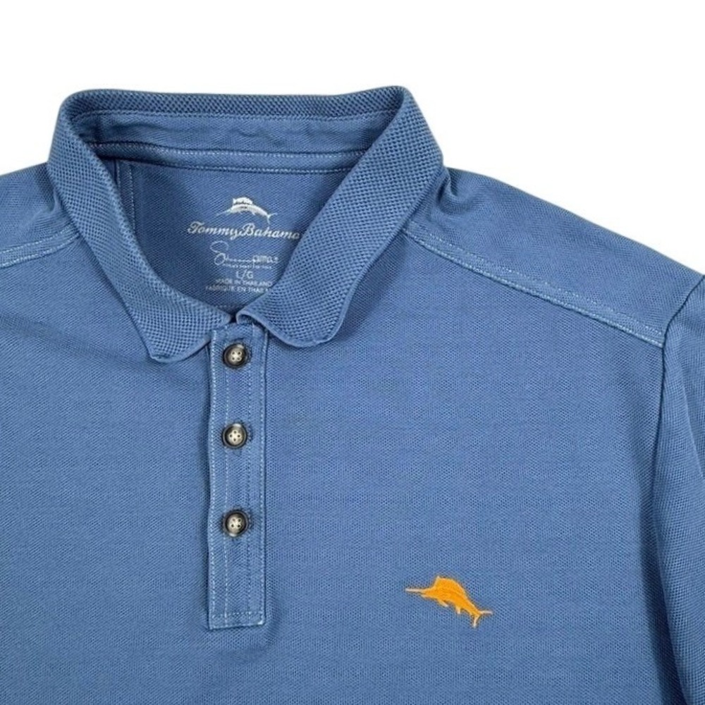 Tommy Bahama Emfielder Polo Shirt Mens Large Blue Supima Cotton Marlin Logo